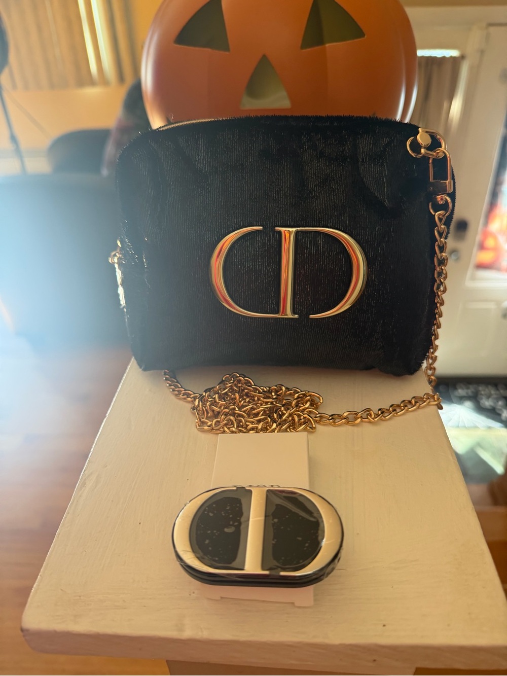 Dior Black Velvet Mini Crossbody with Gold CD Emblem